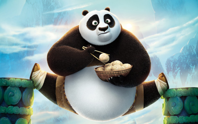 Panda holding food ledge sky free wallpaper - medium preview image
