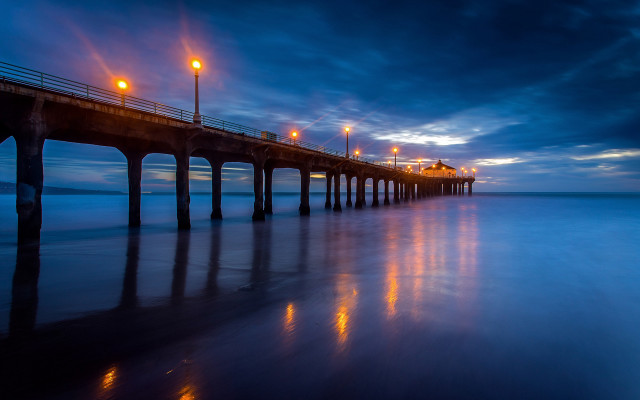 Pier lights night longexposure water free wallpaper - medium preview image
