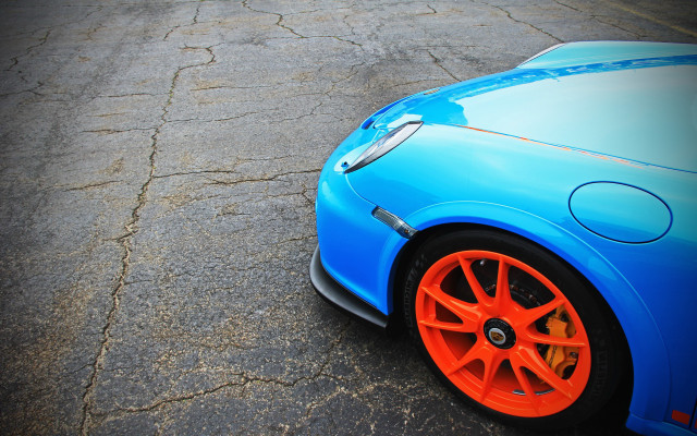 Blue sports car orange wheels #2 free wallpaper - medium preview image