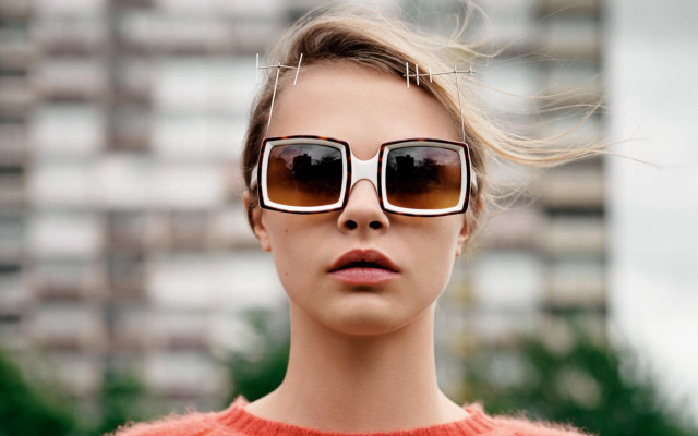 Woman sunglasses sweater building tree free wallpaper - medium preview image
