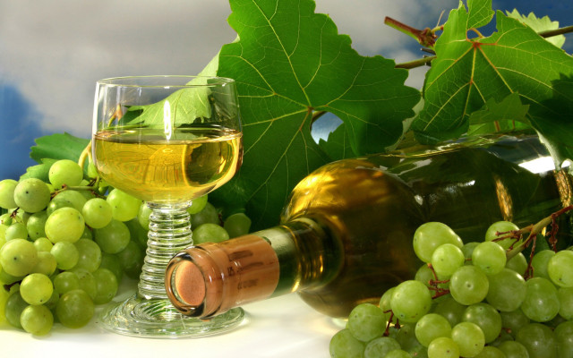 Wine glass bottle grapes leaves free wallpaper - medium preview image