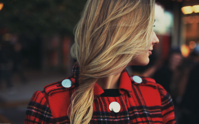 Blonde woman red coat white free wallpaper - medium preview image