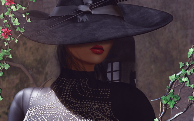 Woman blackhat bow dress flowers free wallpaper - medium preview image