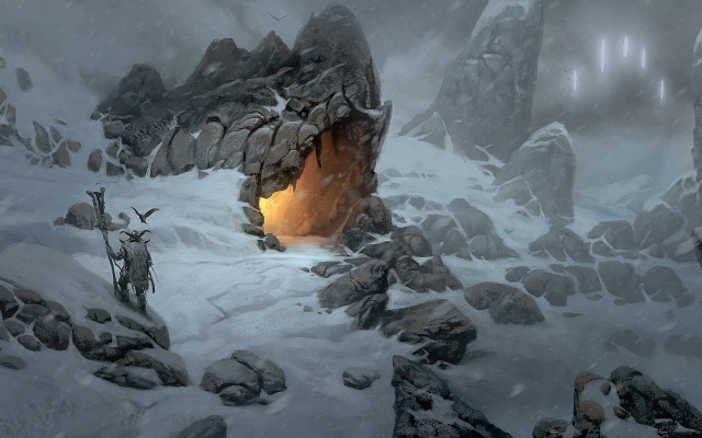 Cave snowy mountain cross entrance free wallpaper - medium preview image