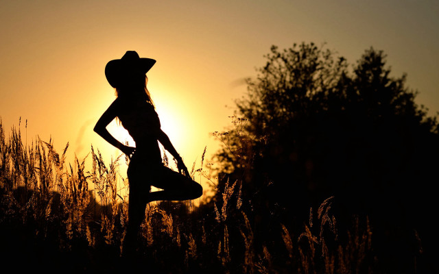 Woman hat field sunset backlighting free wallpaper - medium preview image