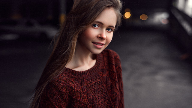 Woman longhair nightparking bus car free wallpaper - medium preview image