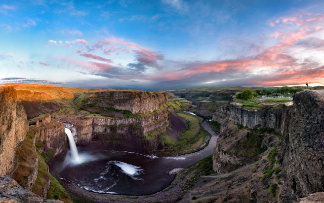 Waterfall cliff river valley sunset free wallpaper - medium preview image