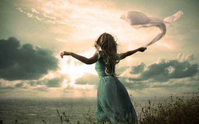 Woman dress scarf bird sky free wallpaper - medium preview image