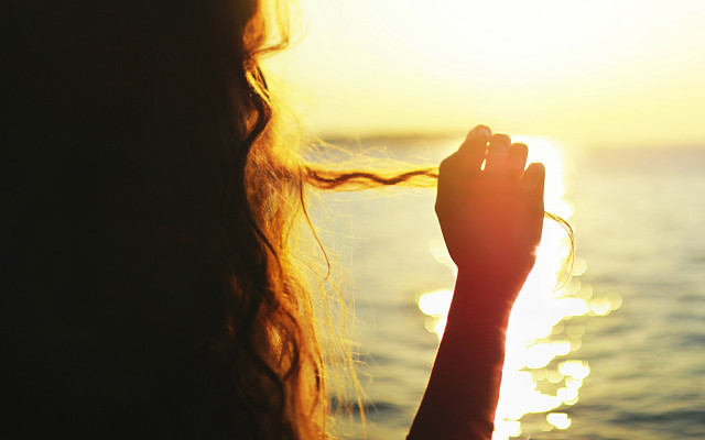 Woman sun beach evening water free wallpaper - medium preview image