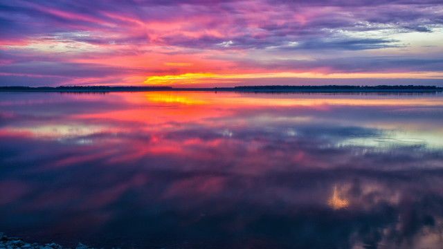 Colorful sunset lake clouds boat free wallpaper - medium preview image