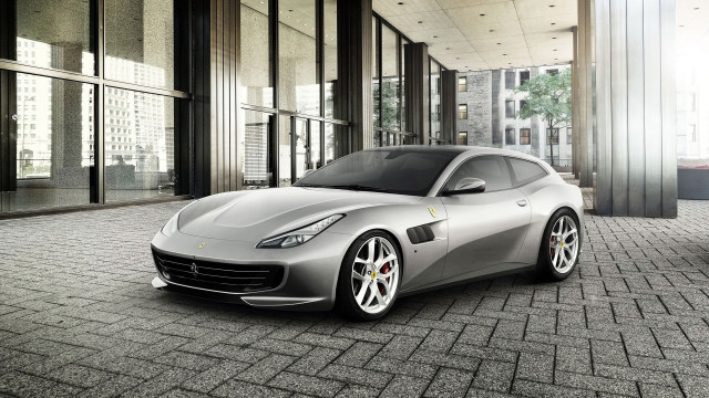 Silver sports car cityscape building free wallpaper - medium preview image