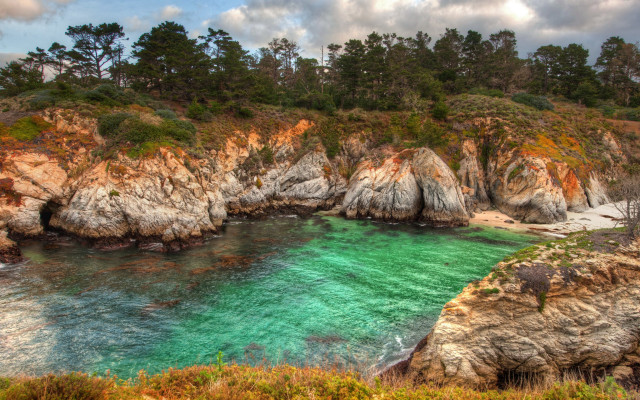 Rocky cliff lake autumn trees free wallpaper - medium preview image