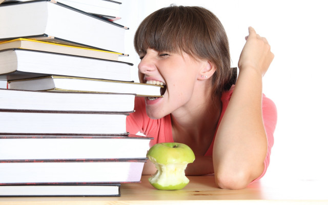 Woman lying on floor books free wallpaper - medium preview image