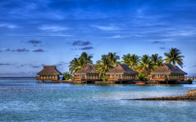 Beach huts ocean palm trees #2 free wallpaper - medium preview image