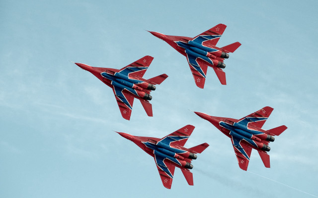 Three red blue jets flying free wallpaper - medium preview image