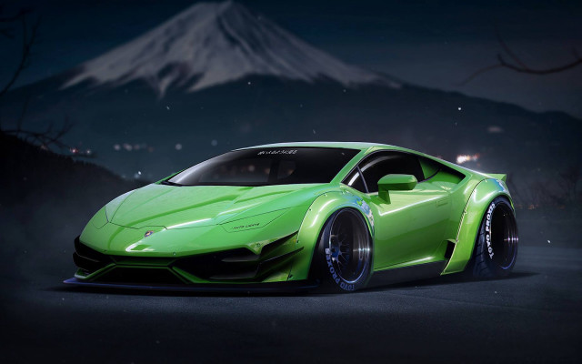 Green sports car mountain full free wallpaper - medium preview image