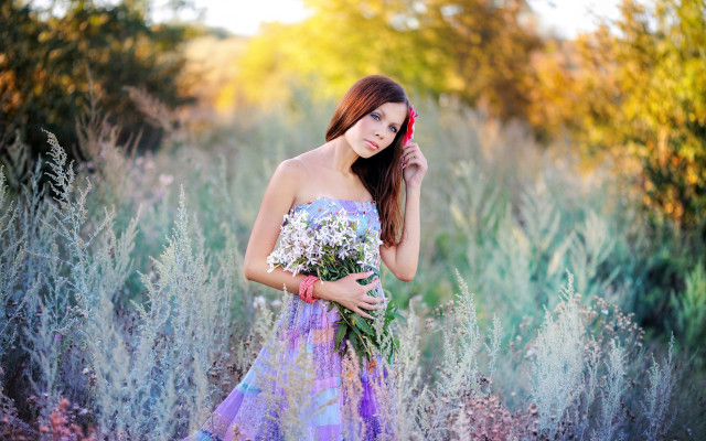 Woman dress bouquet autumn nature free wallpaper - medium preview image