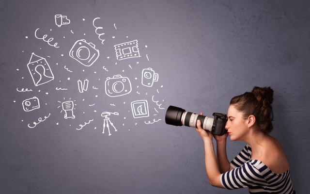 Woman camera looking drawing icons free wallpaper - medium preview image