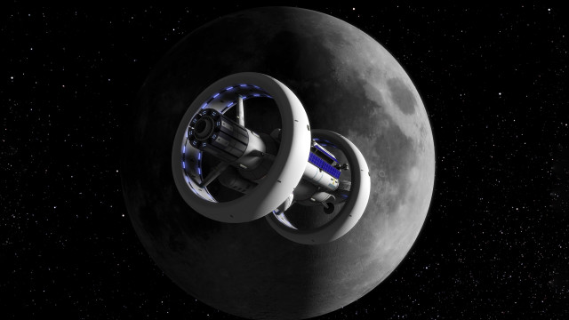 Space station moon blue light free wallpaper - medium preview image