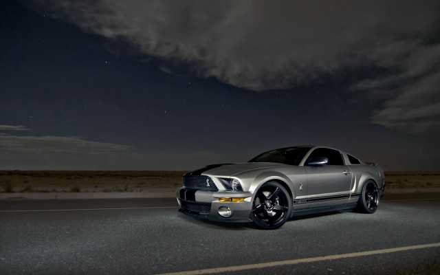 Silver mustang night road dark free wallpaper - medium preview image