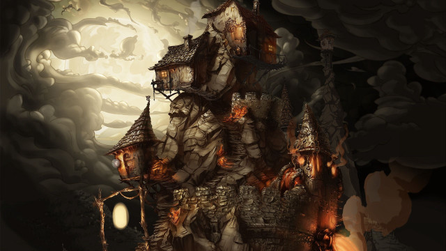 Castle clock full moon painting #2 free wallpaper - medium preview image