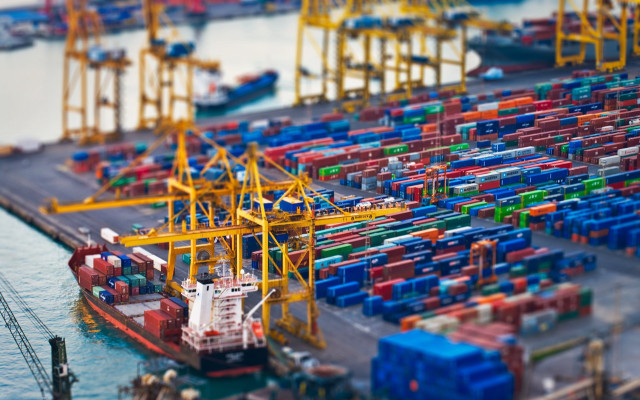 Harbor container ship tilt shift free wallpaper - medium preview image