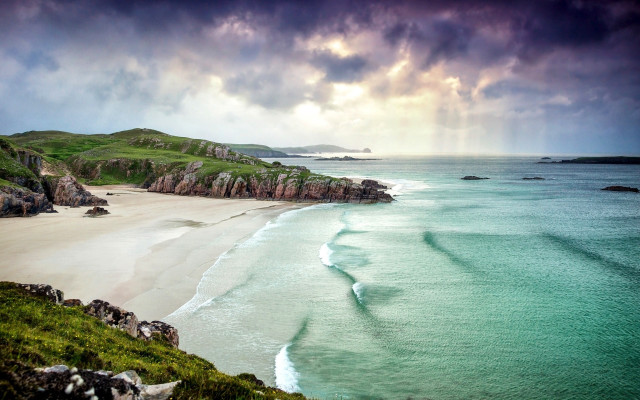 Beach lake hill clouds sunset free wallpaper - medium preview image