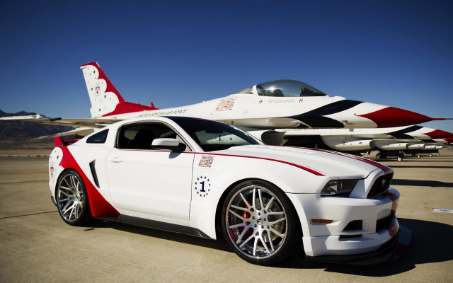 White mustang jet fighter runway free wallpaper - medium preview image