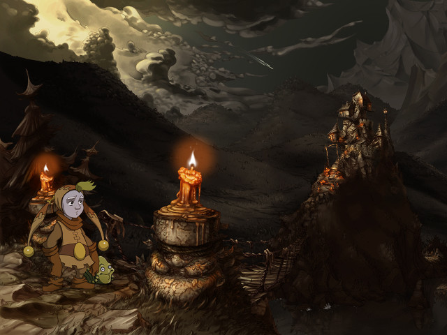 Cartoon candle person rock clouds free wallpaper - medium preview image
