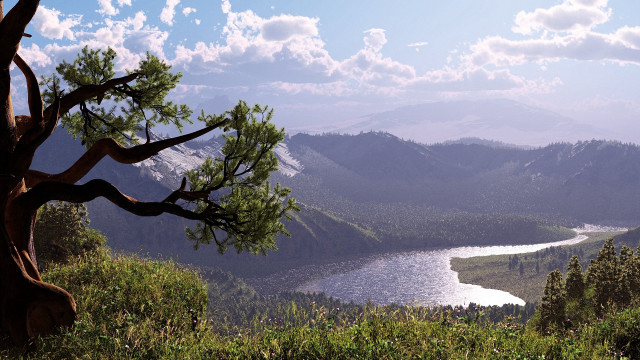 Lake mountains tree sky bush free wallpaper - medium preview image