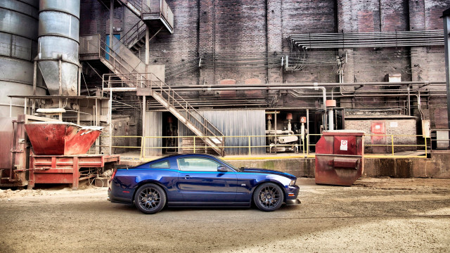 Blue car building fire escape free wallpaper - medium preview image