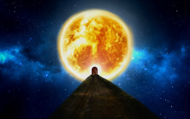 Hill sun stars blue sky free wallpaper - medium preview image