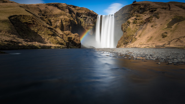Waterfall rainbow river rocks grass free wallpaper - medium preview image