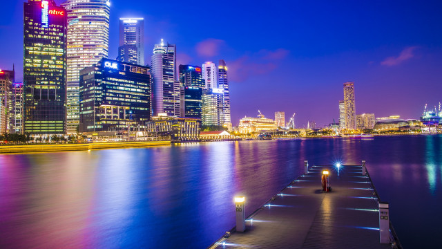 Tokyo cityscape dock reflections night free wallpaper - medium preview image