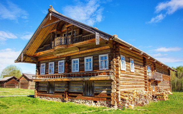 Log cabin balcony folk art free wallpaper - medium preview image