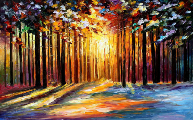 Sunlit forest trees leaves nature free wallpaper - medium preview image
