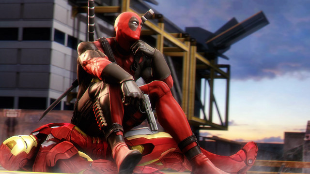 Deadpool ledge gun building photorealism free wallpaper - medium preview image