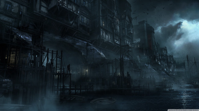 Dark city smoke steam buildings free wallpaper - medium preview image