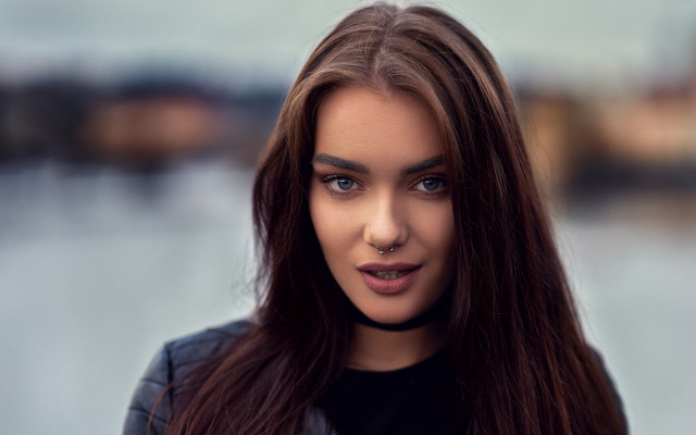 Woman nose ring black shirt free wallpaper - medium preview image