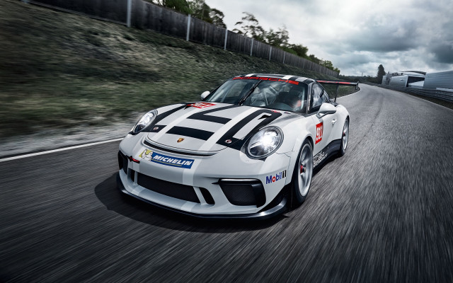 White sports car road clouds free wallpaper - medium preview image