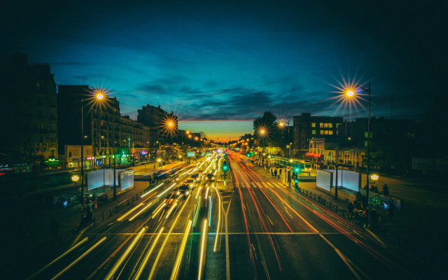 City street night lights bridge free wallpaper - medium preview image