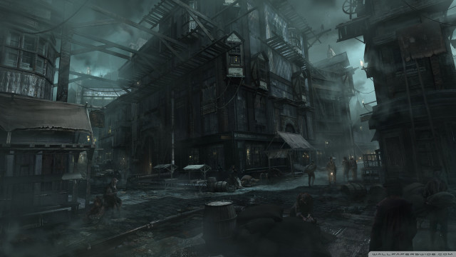 Dark city people walking clock free wallpaper - medium preview image