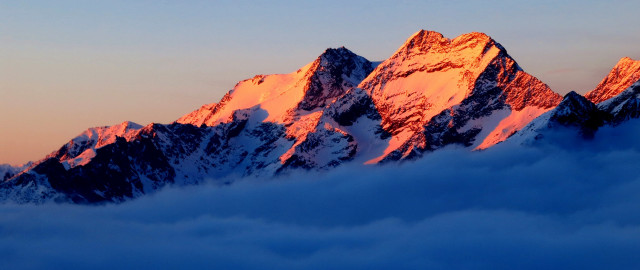 Snowy mountain sunset clouds pink free wallpaper - medium preview image