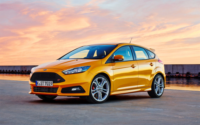 Yellow car water sunset mountain free wallpaper - medium preview image
