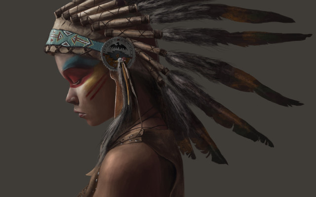 Native american woman feathered headdress free wallpaper - medium preview image