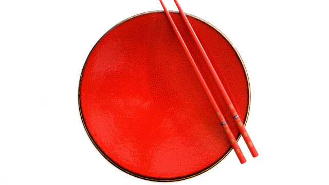 Red plate chopsticks white background free wallpaper - medium preview image