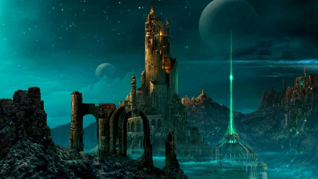 Fantasy castle green light distant free wallpaper - medium preview image