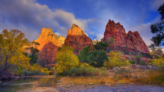 River lush forest mountains clouds free wallpaper - medium preview image