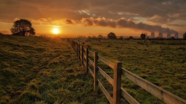 Fence field sunset clouds tree #2 free wallpaper - medium preview image