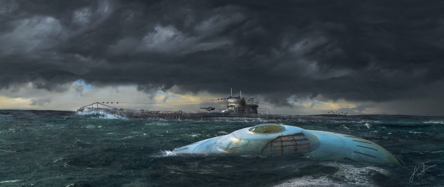 Submarine ocean cloudy sky ship free wallpaper - medium preview image